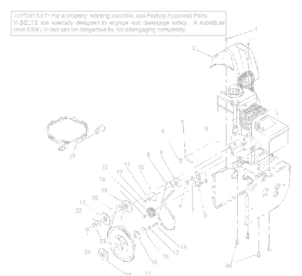 Engineandbelt Diagram and Parts List for 31AE600E161 2002 Yard Machines Snow Blower